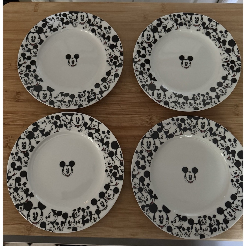 Disney 1990's Vtg. Mickey Mouse Black and White 8 Inch Salad Plate Set Of 4
